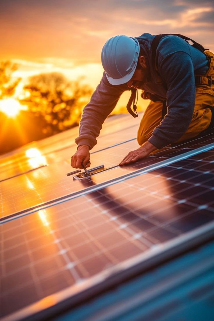 Técnico instalando paneles solares